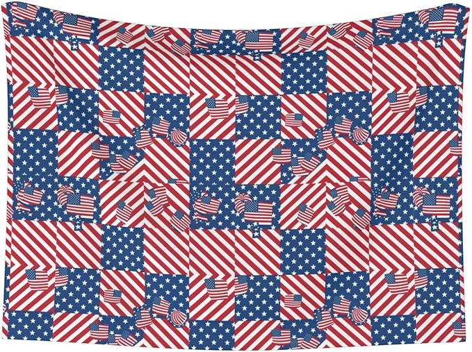 Pet Blanket for Indoor Outdoor Use, American Flag Plaid Pattern, Two Sided Reversible Plush Mat with Bumpy Dot Texture for Patios Crates Portable Bed Companion