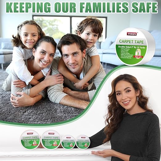 YYXLIFE Double Sided Removable Rug Tape - Carpet Adhesive for Hardwood Floors,Non Slip Anti Curling Floor Tape for Area Rugs,Mats,Carpets - No Residue Strong Hold for Tile, 2Inch x 10Yards,White