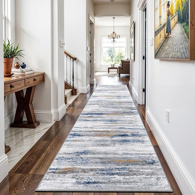 2x12 Washable Runner Rugs for Hallway: Long Abstract Runners for Entryway