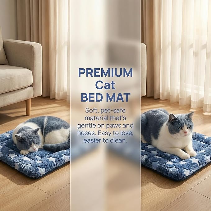 Dog Bed Mat - Reversible Dog Crate Bed Mats, Soft & Breathable Kennel Pad, Durable Crate Bed for Small Dogs & Cats (Navy&Stars, XS(18"*14"*1.2"))