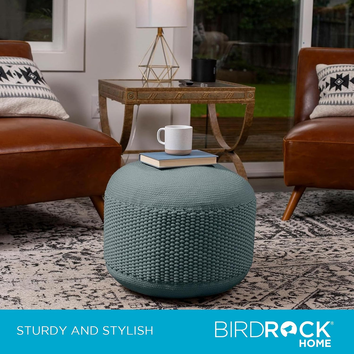 BIRDROCK HOME Indoor Outdoor Pouf Ottoman Foot Rest, Mist, 20”x20”x16”