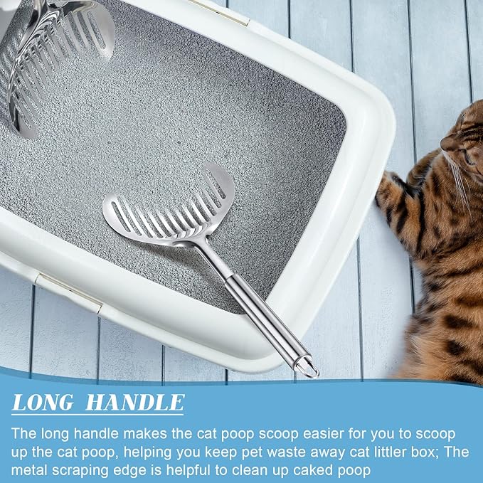 2 Pcs Cat Metal Litter Scoop Litter Scoop, Cat Accessories Scooper Stainless Steel Kitty Poop Sifting Cleaning for Litter Box, Metal Poop Sifter Pet Supplies