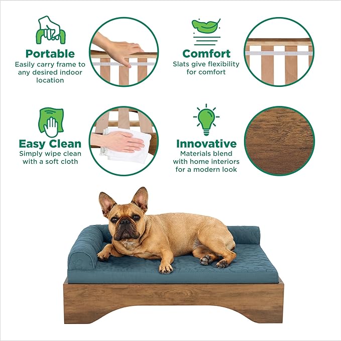 FurHaven Elevated Dog Bed for Medium Dogs, Mid-Century Modern Style with Flexible Slats & Non-Slip Pads for Comfort & Airflow, Easy Assembly, Raised Pet Bed, Medium, Dark Brown