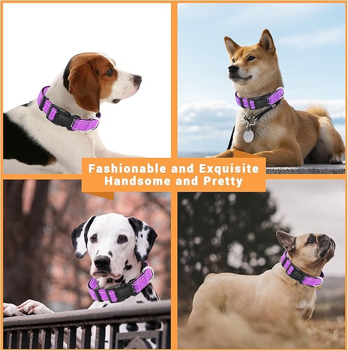 2 Pack Reflective Dog Collar with Safety Locking Buckle, Adjustable Soft Breathable Comfortable Nylon Pet Collar for Small, Medium and Large Dogs, Rosered, XL