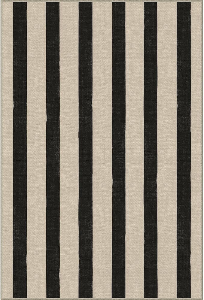 Black and White Striped Outdoor Rug