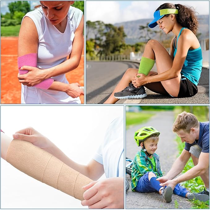 Treela 36 Pcs Self Adherent Bandage 4" X 5 Yard Wrap Breathable Cohesive Bandage Elastic Adhesive Tape for Stretch Athletic Sports Wrist Ankle(Classic Color)