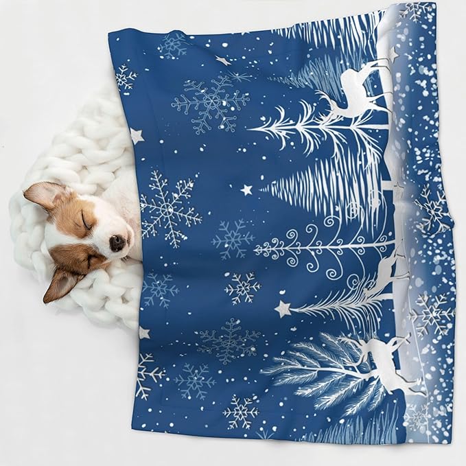 Winter Tree Blanket - Snowflake Throw Blanket 23 x 16 mas Mooses Trees Couch Blankets for Puppy Dogs Cats