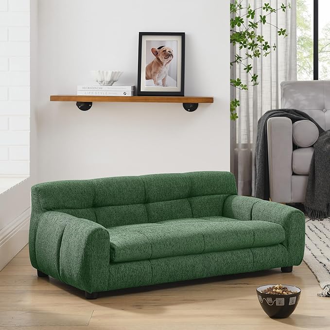 38" Dog Couch Bed for Large with Backrest and Armrest, Modern Pet Bed Comfortable Dog Couch for Medium and Large Dogs, Linen Fabric (Green)