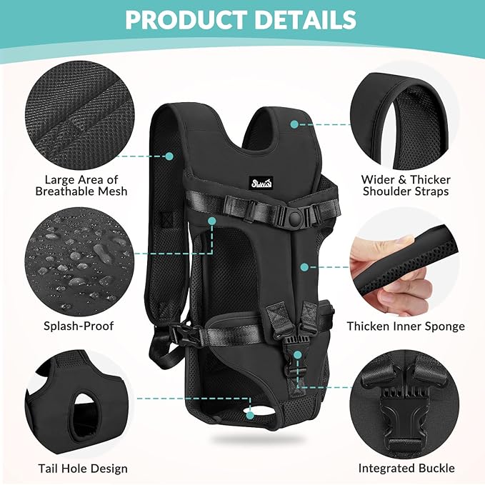 Lukovee Dog Backpack Carrier, Legs Out Easy-fit Dog Front Carrier for Small Medium Dogs,Adjustable Hands Free Dog Chest Carrier for Hiking Cycling (Black,X-Large)
