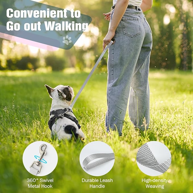 Pawaboo Small Dog Harness and Leash Set, Puppy Harness X-Frame No Pull No Choke, Dog Vest Harnesses Adjustable for Small Medium Sized Dogs, Soft Breathable Pet Harnesses for Walking Outing (L, Black)
