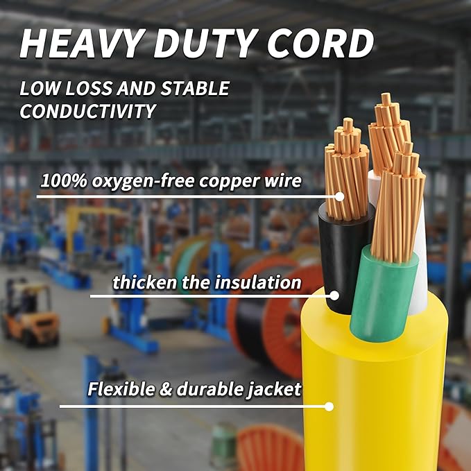10 FT 10 Gauge Outdoor Extension Cord with Multiple Outlets Light Indicator, Flexible 3 Outlet Weatherproof Heavy Duty Extension Cord Waterproof Yellow, 15A 1875W 10AWG SJTW, ETL Listed