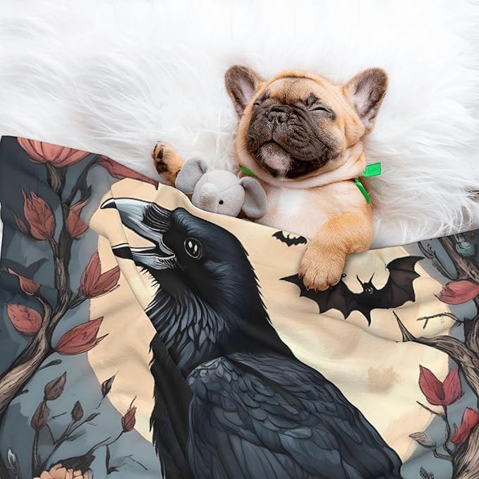 Waterproof Dog Blanket Soft Pet Blanket for Puppy Cat, Fleece Cat Throw Blankets for Furniture Bed Couch Sofa Reversible - Moonlit Crow Blossoms