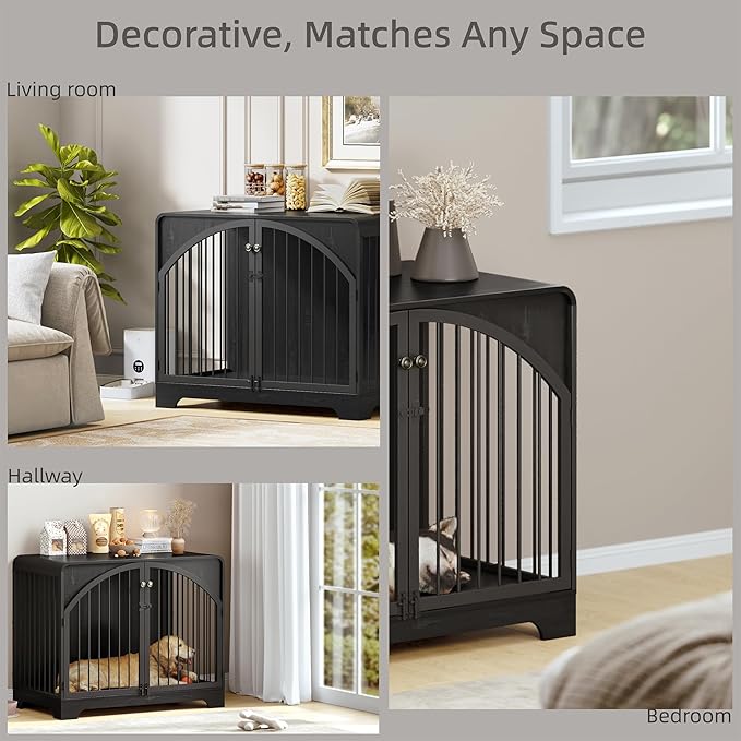 40" Farmhouse Dog Crate Furniture for Large/Medium Dogs, Decorative Pet House End Table, Wooden Dog Kennel Furniture Indoor, Black