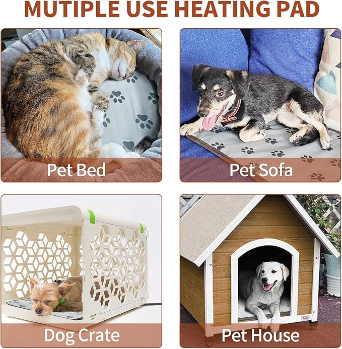 Pet Heating Pad 22x18 in with Smart Thermostat Switch and Power Line Protection Tube,Obtained MET and UL Dual Certification,Waterproof Cat Heating pad-Paw Print