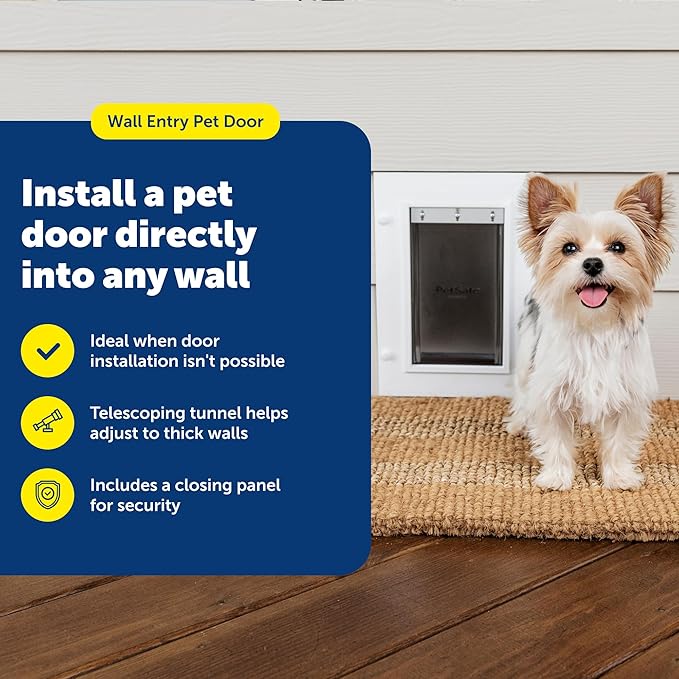 PetSafe Wall Entry Pet Door - Rust-Free Telescoping Frame - Easy Install for Interior & Exterior Walls 4 3/4" - 7" Thick - Small - for Pets Up to 15 Lb