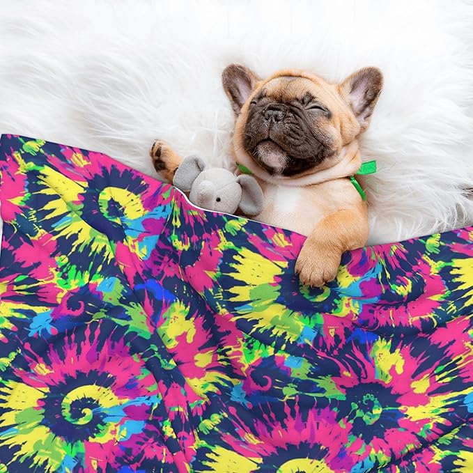 Waterproof Dog Blanket Soft Pet Blanket for Puppy Cat, Fleece Cat Throw Blankets for Furniture Bed Couch Sofa Reversible - Bold tie dye 1