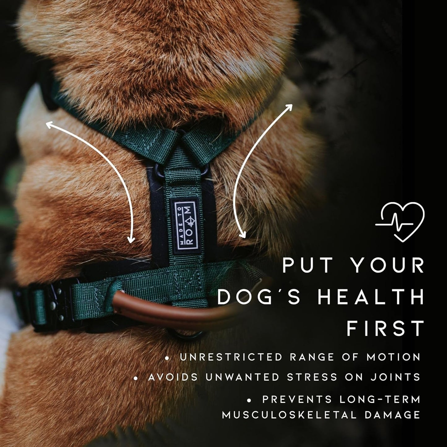 MADE TO ROAM Premium Explorer Harness - Y-Shaped Dog Harness with Adjustable Durable Nylon, Soft Padding, Metal Buckles and Leather Handle for Small, Medium, Large Dogs (Arizona Heartbeat, Size 5)