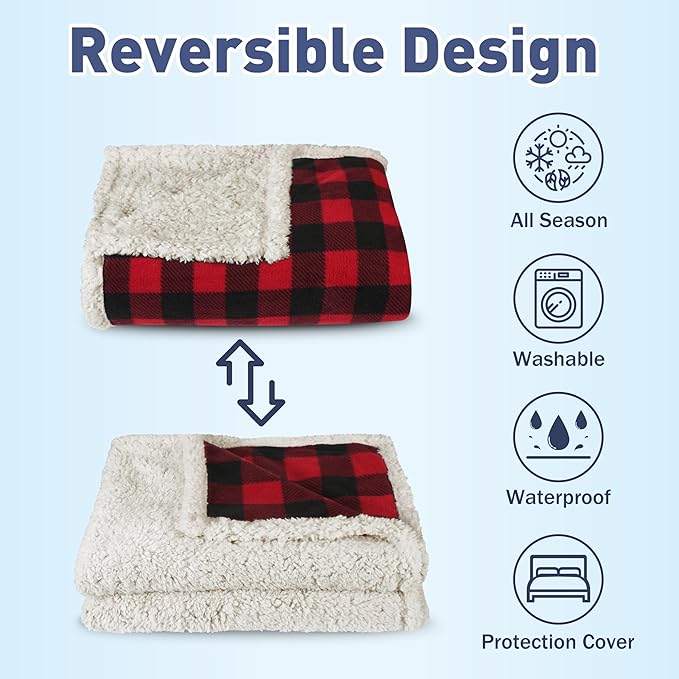 Waterproof Dog Blanket,Premium Pet Puppy Cat Soft Fleece Sherpa Throws Blanket Cushion Mat for Car Seat Furniture Protector Cover Small 50" x 30" by Pawsse Plaid Red