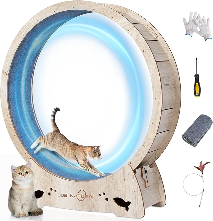 Cat Exercise Wheel, 50" XL Cat Running Wheel for Indoor Cats with Locking Mechanism, Cats Treadmill Wheels with Quiet Carpeted Runway, Cat's Weight Loss and Health
