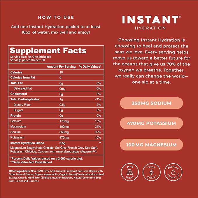 Instant Hydration Electrolytes Powder Packets