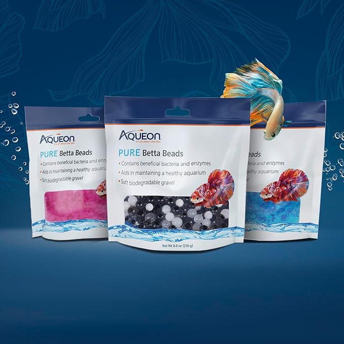 Aqueon PURE Betta Beads, Water Care for Unfiltered Aquariums, Maintains Clear Water and Helps Breakdown Organic Sludge, Black & White