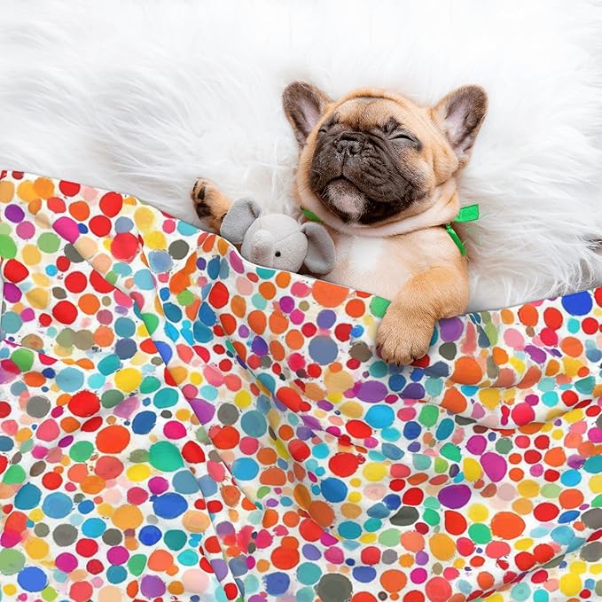 Waterproof Dog Blanket Soft Pet Blanket for Puppy Cat, Fleece Cat Throw Blankets for Furniture Bed Couch Sofa Reversible - Colorful Watercolor Dots