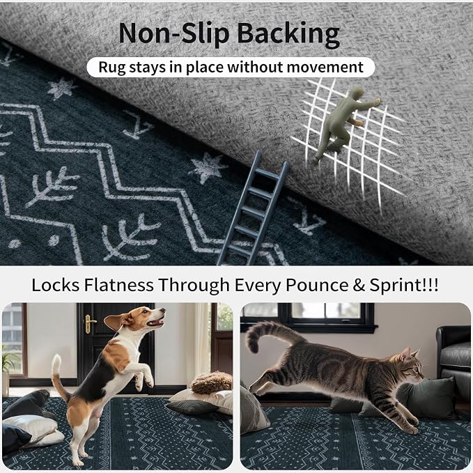 SERISSA 2x5 Kitchen Runner Rug, Washable Non-Slip Grey Boho Rug, Soft Low-Pile