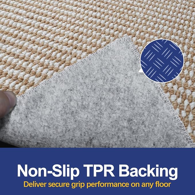 Faux Jute Area Rug 5'x7', Washable & Non-Slip, Taupe & White | 0.27" Low Pile