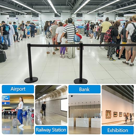 Geelin 6 Pack 6.6ft Heavy Duty Crowd Control Stanchions Stainless Steel Stanchion Set with Safety Barrier Post with Retractable Belt and Sign Holder Crowd Control Barrier