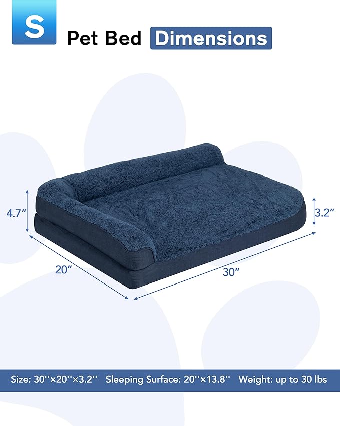 30'' x 20'' x 3.2'' L-Shaped Orthopedic Dog Beds, Small Dogs Bed with Removable Cover and Nonskid Bottom, Navy Blue