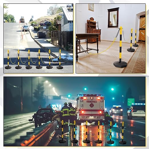 Konohan 18 Sets 34 Inch Parking Cone Delineators Post Traffic Cone Plastic Stanchion Set Stands Parking Barrier with Base 6.6 ft Chain S Hooks Reflective Collar (Yellow,Black)