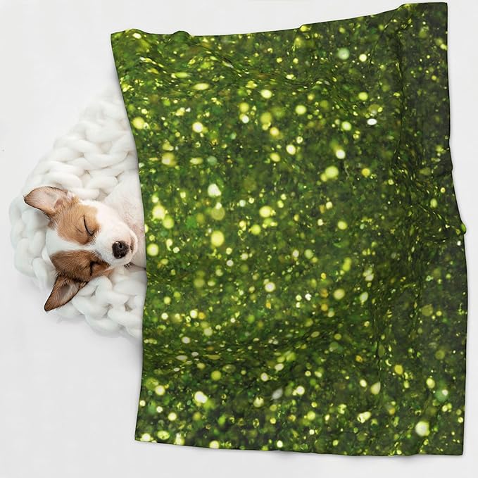 Waterproof Dog Blanket Soft Pet Blanket for Puppy Cat, Fleece Cat Throw Blankets for Furniture Bed Couch Sofa Reversible - Green Glitter Sparkle