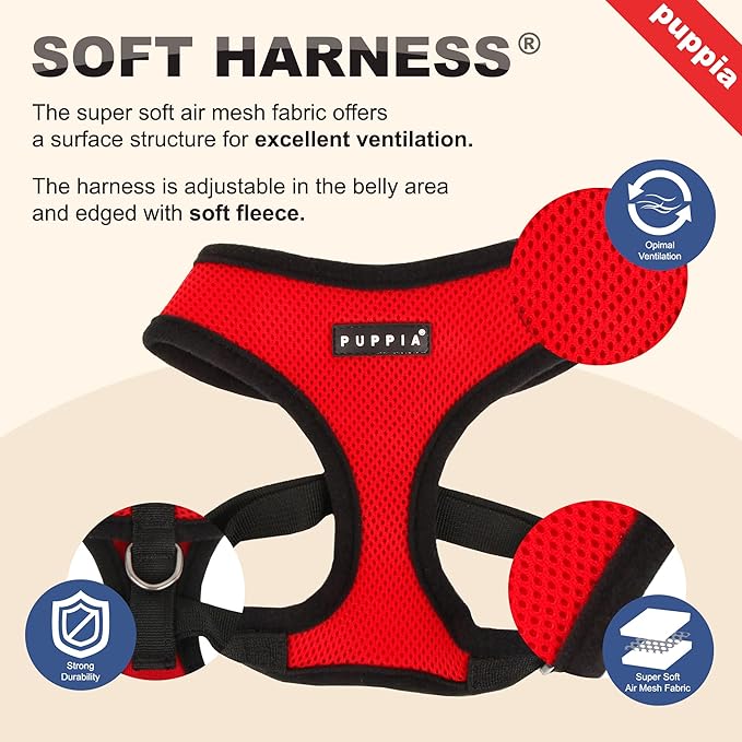 Puppia Soft Dog Harness No Choke Over-The-Head Triple Layered Breathable Mesh Adjustable Chest Belt and Quick-Release Buckle, Camouflage, Large