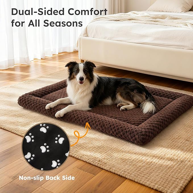Dog Bed Mat, Dual-Sided Dog Crate Bed Mat - Ultra Soft & Machine Washable Kennel Pad for Medium Dogs, All-Season Comfort Pet Bed for Crates, Travel, and Home, Brown, 30 x 18 Inch