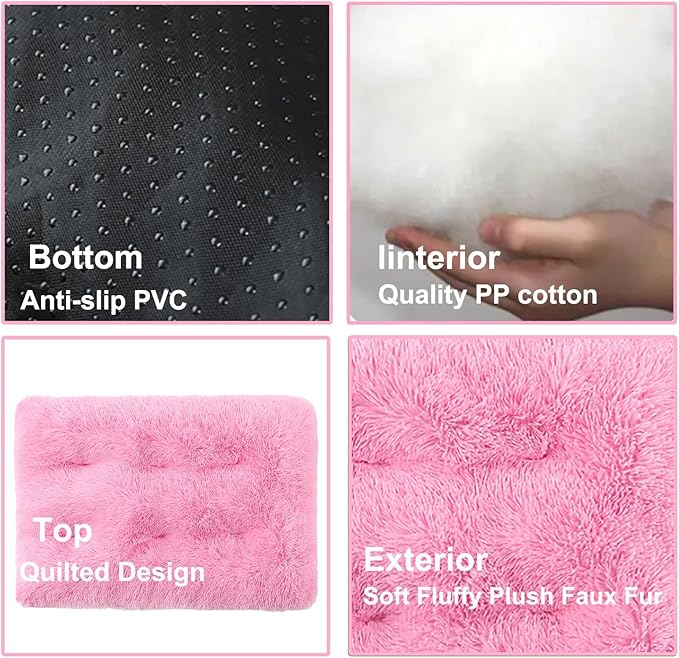 Dog Crate Mat, Dog Bed for Large Dogs, Comfy Fluffy Kennel Pad Anti-Slip for Dog beds & Furniture, Quilted Dog Bed for Pets for Medium/Small Dogs Cats (Color : Pink 3, Size : 48x33)