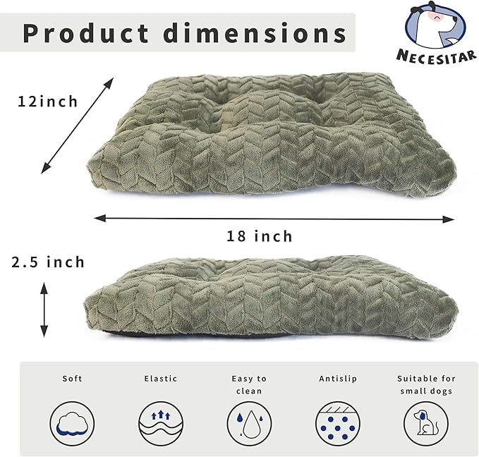 Dog Bed for Small Dogs Washable Dog Crate Bed for Dog Cages 18 inch Small Dog Bed Anti-Slip Waterproof Warming Cozy Soft Pet Puppy, Dog Pillows for Small Dogs Olive Green
