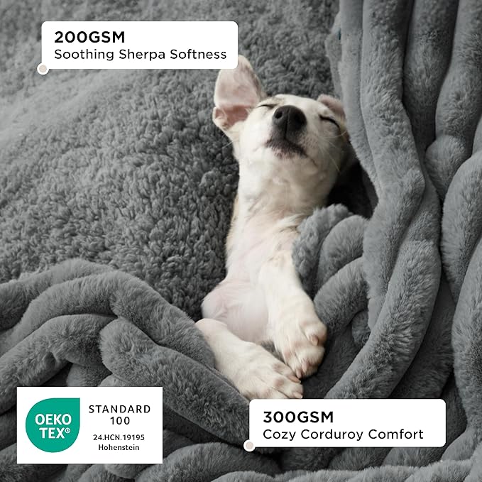 Bedsure ComfyFleece Orthopedic Dog Bed with Waterproof Dog Blanket for Extra Large Dogs, Grey