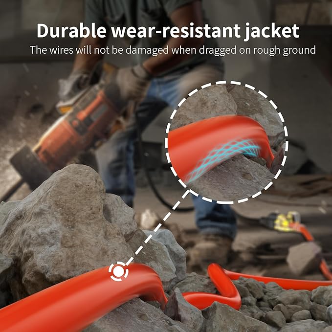 HUANCHAIN 12/3 Gauge Heavy Duty Outdoor Extension Cord 6 ft Waterproof with Lighted end, Flexible Cold-Resistant 3 Prong Electric Cord Outside, 15Amp 1875W 12AWG SJTW, Orange, ETL