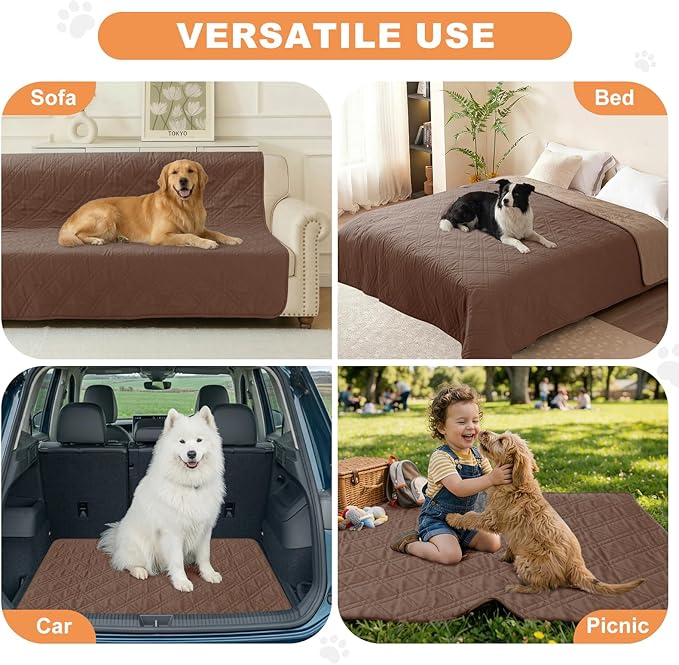 100% Waterproof Dog Couch Protector, Triple-Layer Waterproof Dog Bed Cover Pet Blanket Reversible 2-Tone Sofa Shield, Non-Slip Furniture Guard for Pets(42×50 Inch, Brown+Taupe)
