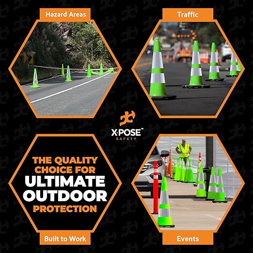 Xpose Safety 36" Lime Traffic Cones 6" & 4" Reflective Collar - Bulk Half Pallet 125 Pack - Premium PVC Safety Cone for Parking, Caution, Construction, Road Crews, Emergency Vehicle - DOT Approved