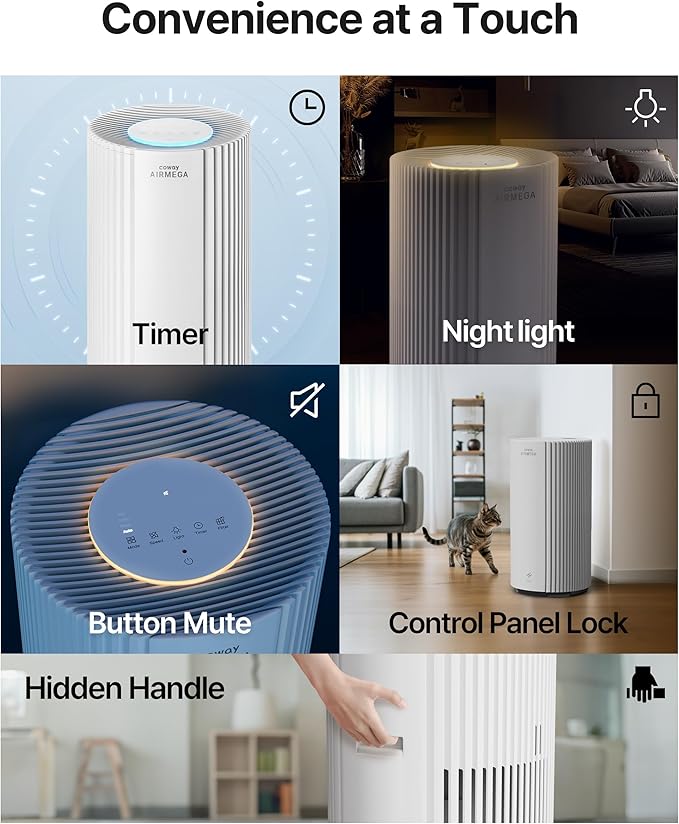 COWAY Air Purifier for Large Room Whole Home Up to 2,640 ft², HEPA Filter for Smoke, Allergen, Pet Dander, Odor, PM 10 AQI, Turbo Eco Mode, Timer, Energy Star, 3yr Warranty, Airmega 350 Beige