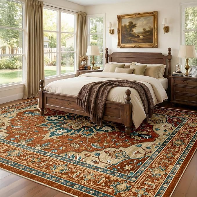 RELEANY Area Rugs 7'x10' Washable Non-Slip, Floral Vintage Distress Medallion