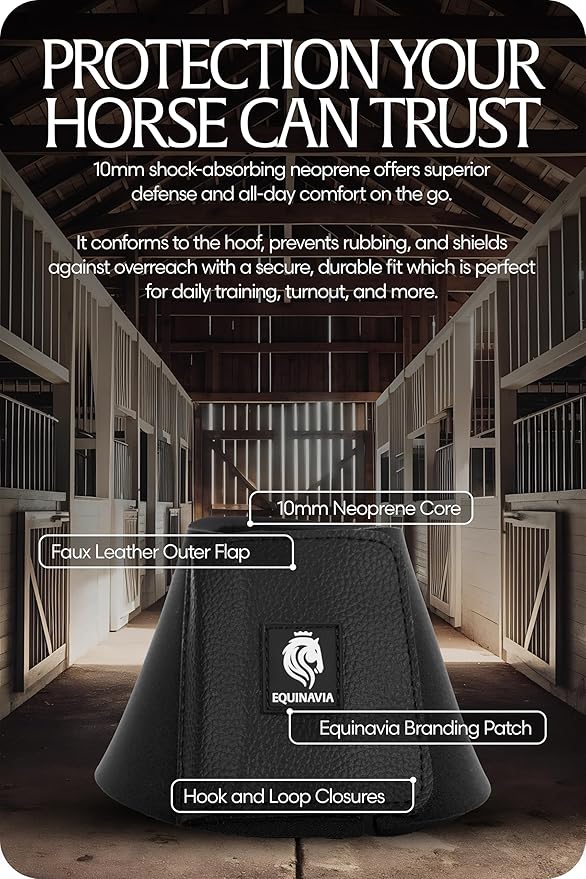 Equinavia Toki Bell Boots for Horses | Neoprene Overreach Boots - Black - L