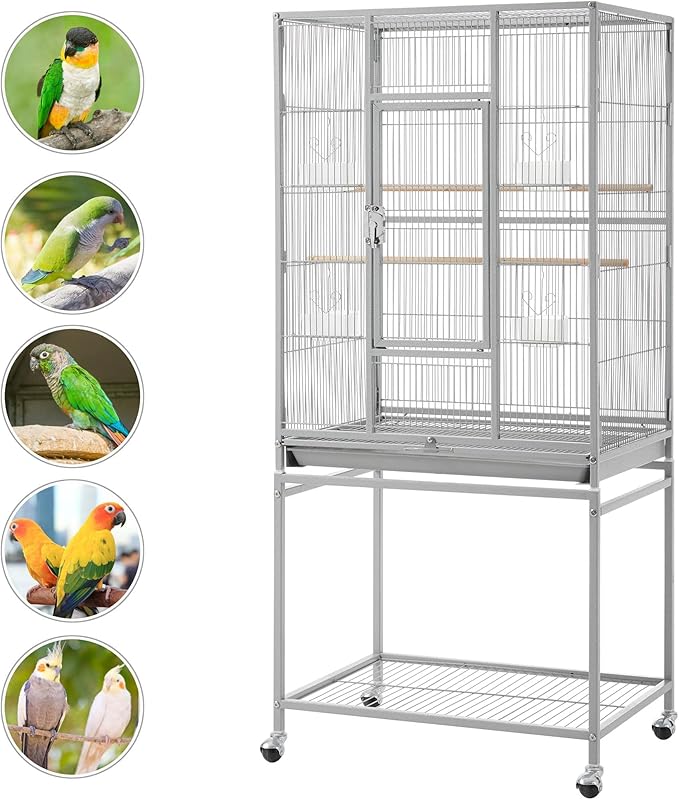 Topeakmart 53.5inch Height Large Bird Cage Extral Space Parrot Cage with Wooden Perch & Stand for Conures Parakeets Budgies, Light Gray