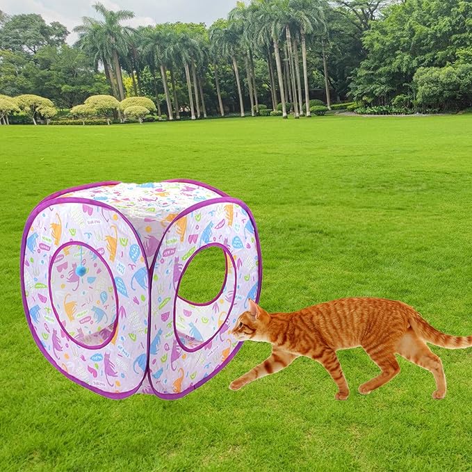Foldable Cat Hideout Playhouse - Cat Cave Tent with 3 Holes for Indoor and Outdoor Kittens Cats Puppies Rabbit Hidden Bed Toys