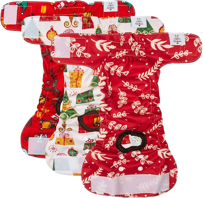 CuteBone Dog Diapers Female Washable Small Medium Large 3 Pack Reusable Doggie Diapers Puppy Period Pants for Doggy Heat Cycle Peeing