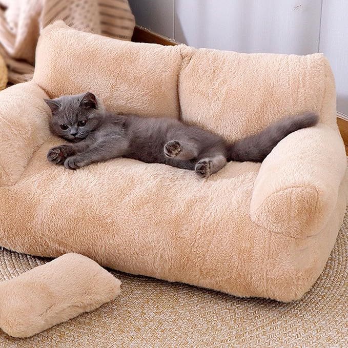 Pet Sofa Bed, Cat and Dog Couch Bed with Removable Washable Cover, Soft Plush Warm Pet Furniture with Anti Skid Bottom for Indoor Cats and Small Dogs (L)