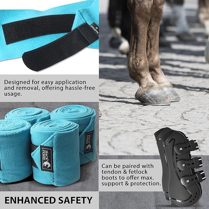 Horse Polo Leg Wraps, 5' Long Fleece Polo Wraps for Horses Set of 4, Horse Leg Bandages Stable Supplies Equestrian Boots Horse Leg Protection Vivid Cerulean