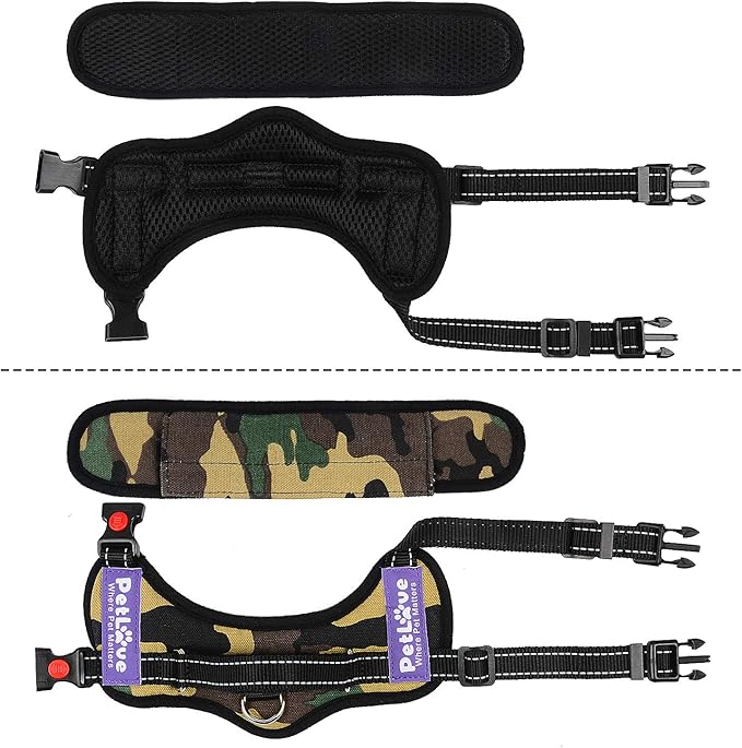 PetLove Dog Harness, Adjustable Soft Leash Padded No Pull Dog Harness for Small Medium Large Dogs, Camouflage