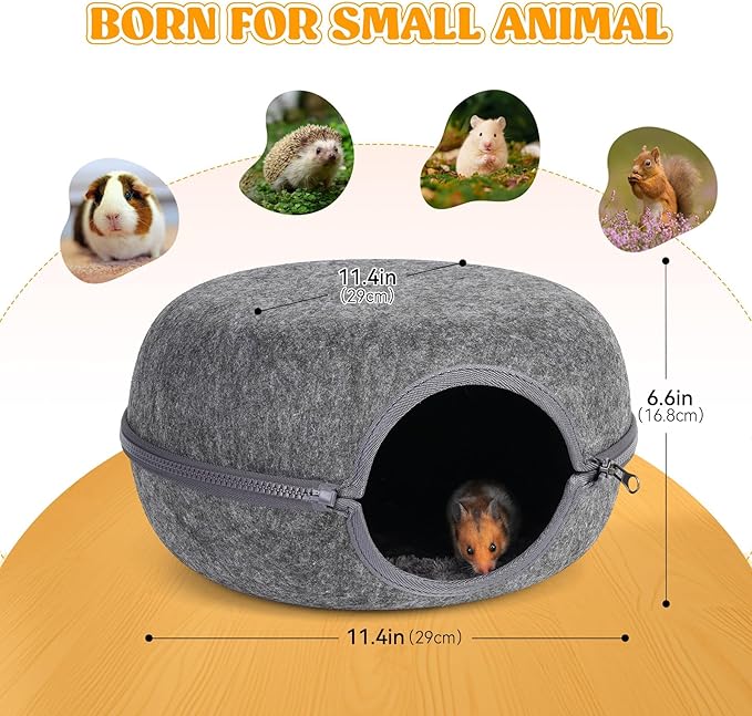 Guinea Pig Hideout, Double Function Guinea Pig Bed with 2 Soft Cushions, Small Animal Cage Accessories for Guinea Pigs, Hamsters, Hedgehogs, and Ferrets (Dark Grey)